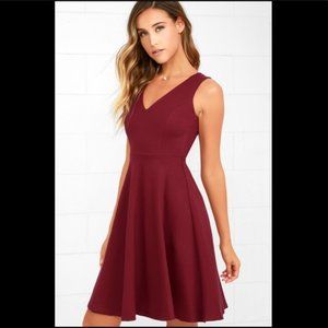 LULU'S HELLO WORLD WINE DRESS